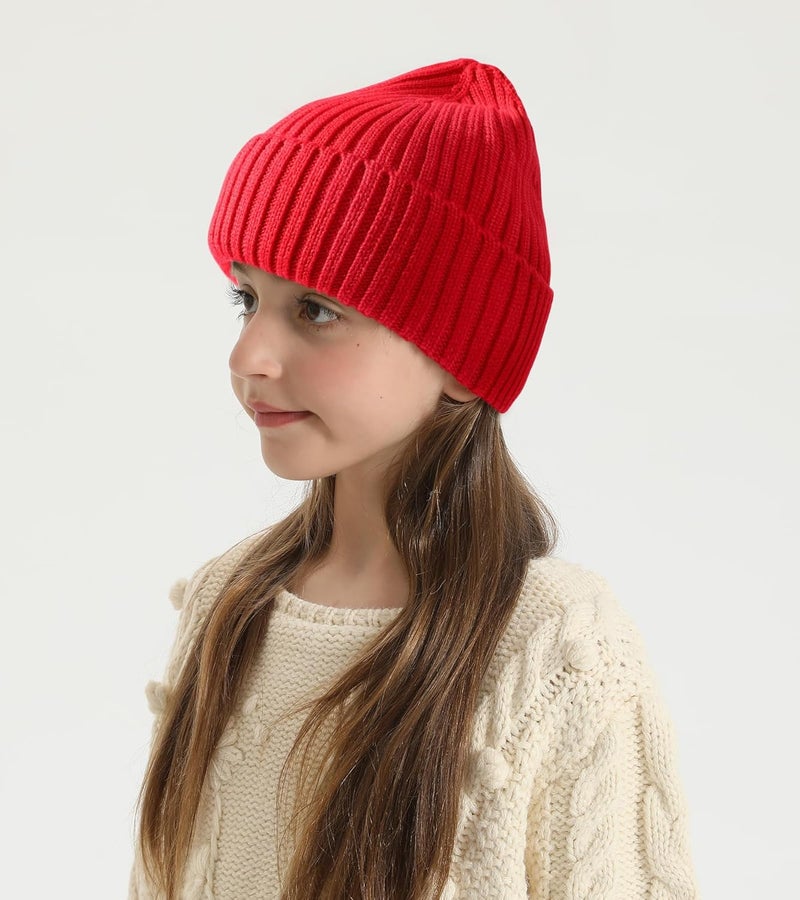 KDVOG Store Kids Merino Wool Beanie Hat,Unisex Children Warm Winter Cuffed Ski Caps Classic Knitted Skull Caps for Boys Girls 7-14Y - Image 4